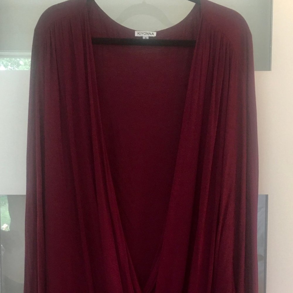Jersey Knit Long-Sleeved Cross-Over Top